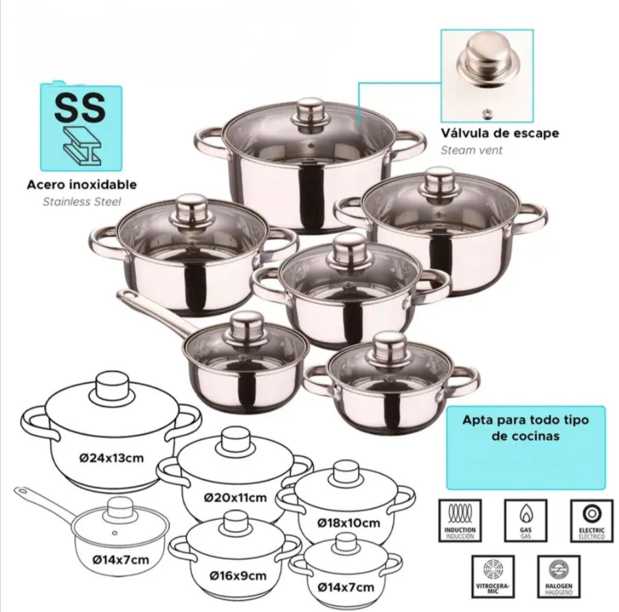 Batería cocina 12 piezas acero inox